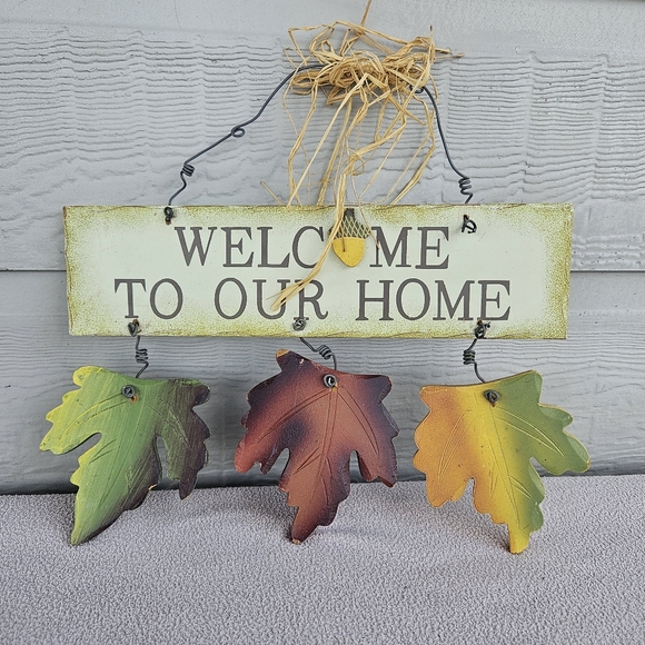 Autumn Leaves Hanging Welcome to Our Home Wooden Decor Sign Plaque Fall - Picture 1 of 9